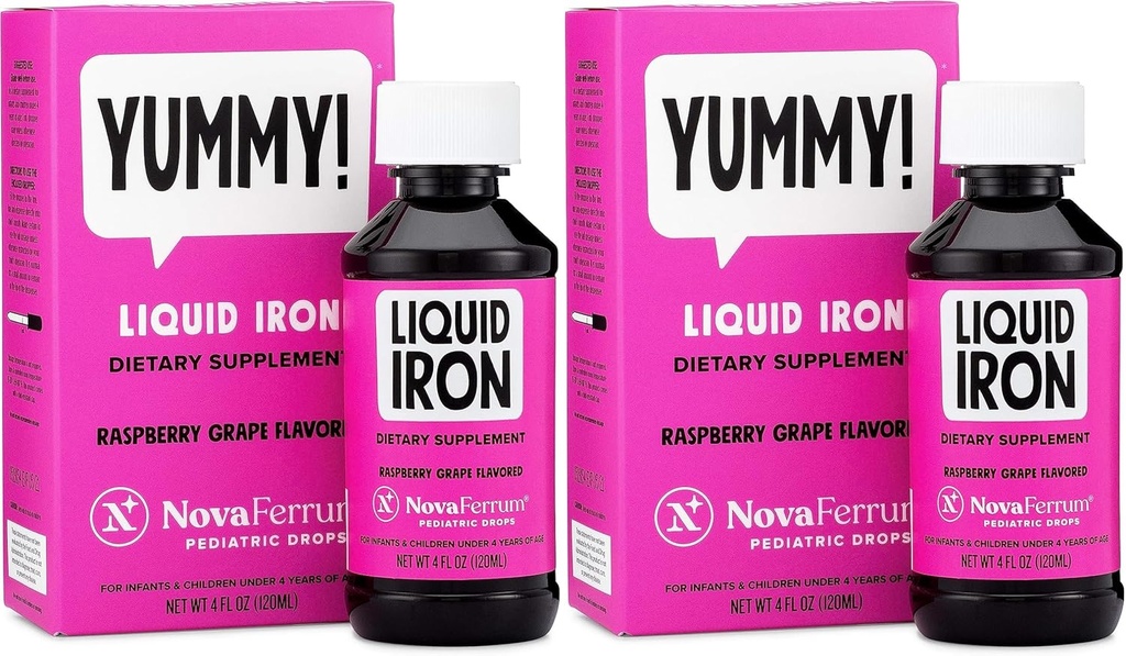 NovaFerrum Pediatrik Bebekler ve Toddler için Sıvı Demir Supplement 4 fl oz (120 mL) - Raspberry Grape- Pack of 2