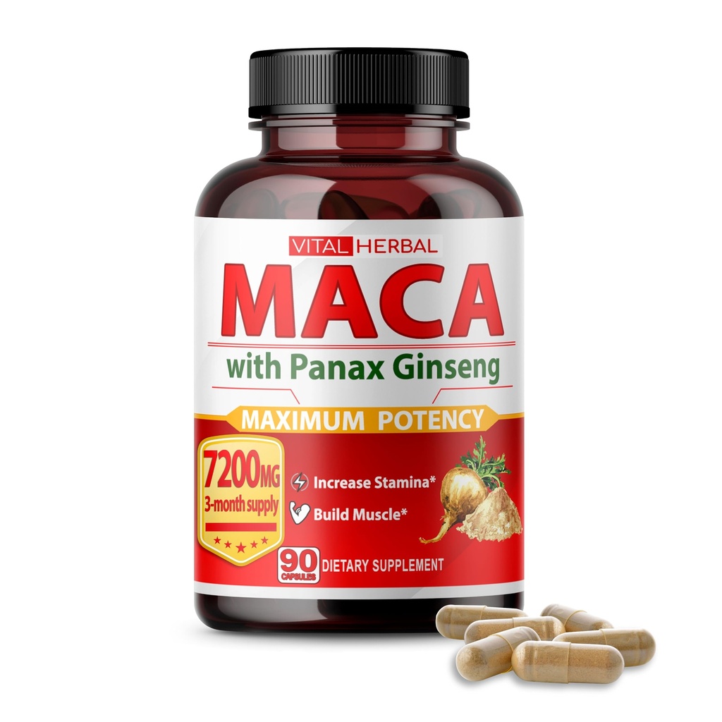 Vital Herbal Maca Root Kompleksi Ashwagandha, Tongkat Ali, Tribulus, Horny Goat Weed & Panax BTC – Enerji ve Performans için Herbal Destek – 90 Günlük Supply & Performance – 90-Day Supply