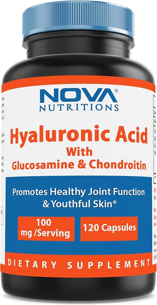 Nova Nutritions Hyaluronic Acid 100 mg/serving - Gençlik Cilt ve Sağlıklı Ortak Fonksiyonlar 120 Capsules
