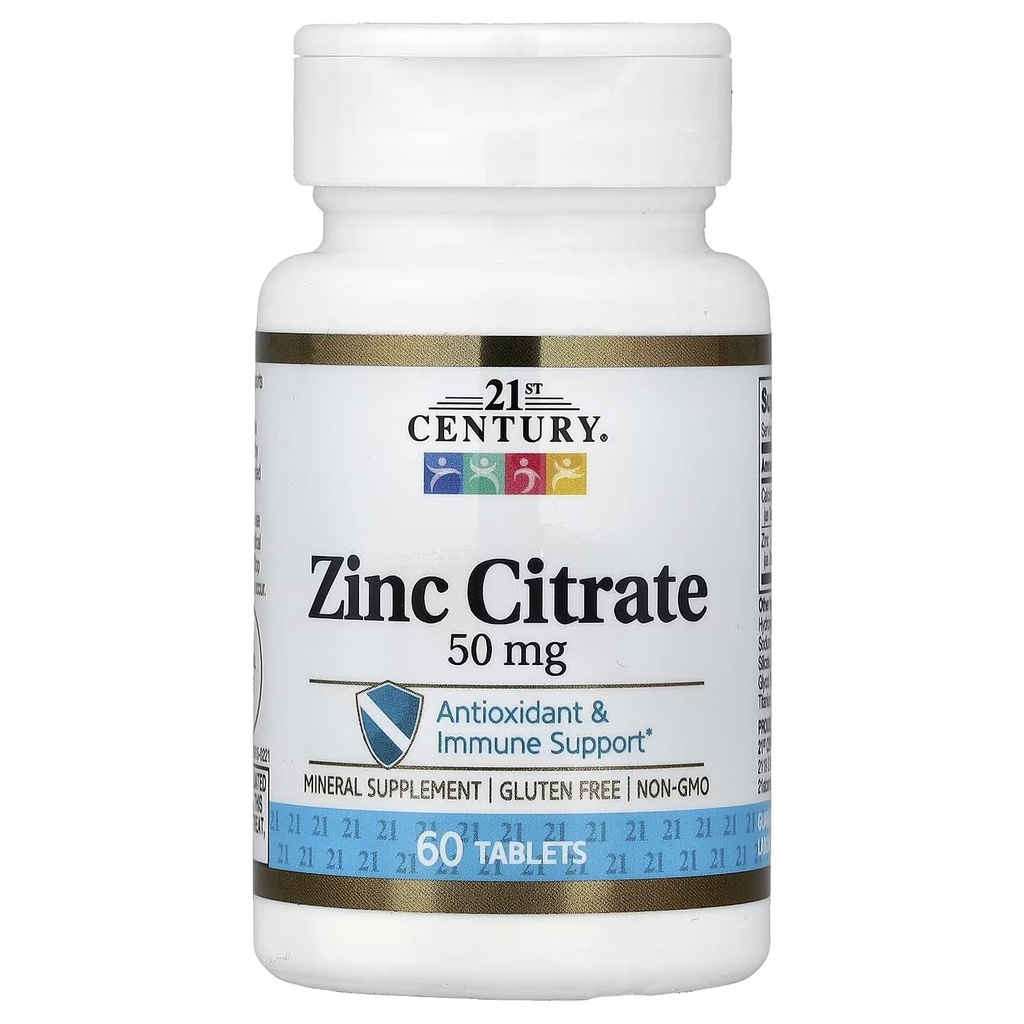 21. Yüzyıl HealthCare çinko Citrate Tabletleri 50 mg, 360 Kont, White