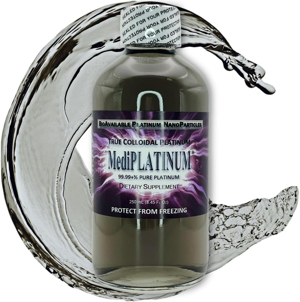 MediPLATINUM Gut ATM True Colloidal Platinum PtNP Beslenme Supplement - 250 mL (8.45 Fl Oz) Clear Glass Şişe Şişe Şişe Şişe