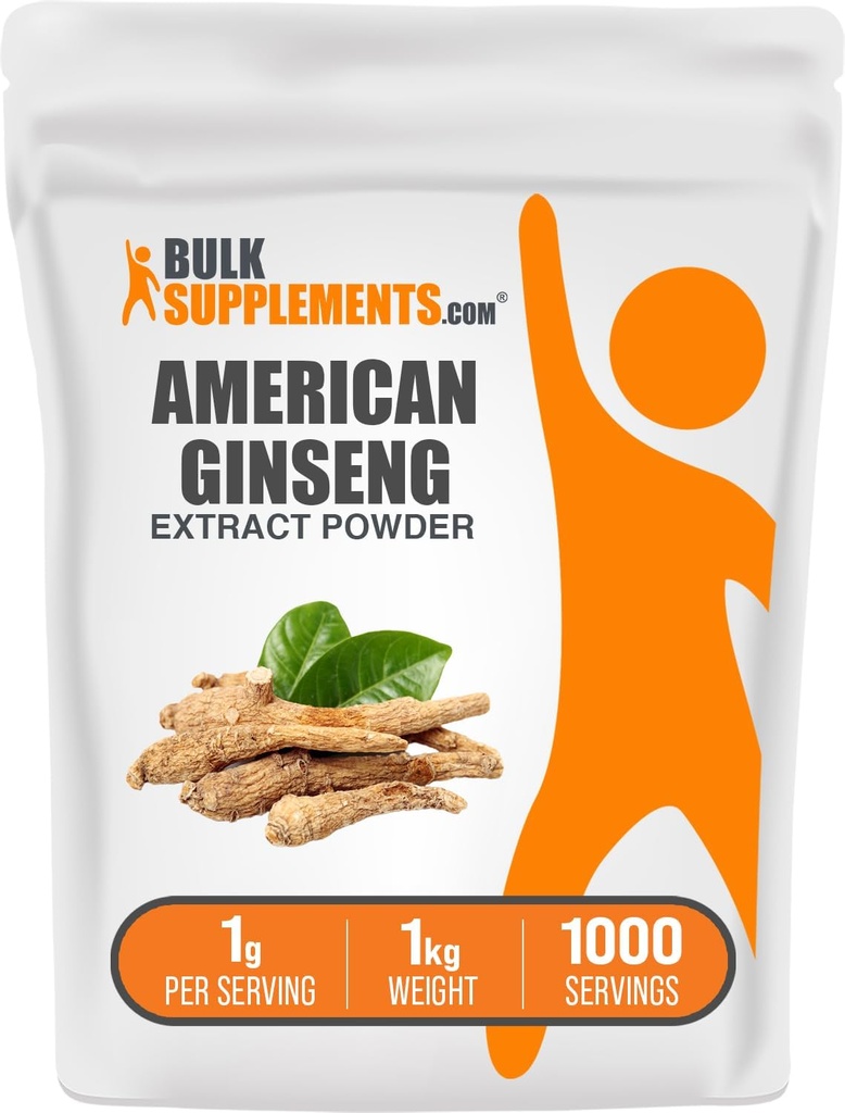 BulkSupplements.com American Ginsengi Toz - 185 Tamam, Herbal Supplements - Gluten Free, 1g per Service, 1 kg (2.2 lbs) (Pack of 1)