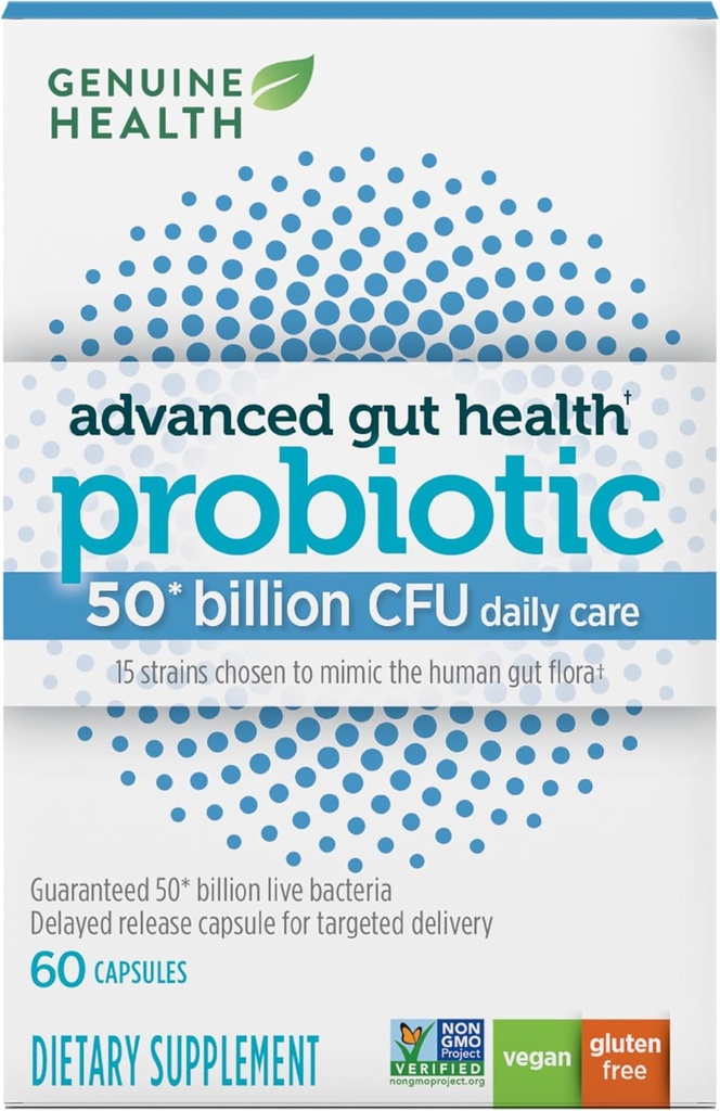 Gerçek Sağlık Probiyotikleri, 50 Milyar CFU, Daily Care, 15 Diverse Strains, Soy Free, Gluten Free, Vegan Gelişmiş Gut Health (60 Kont) için Gecikmiş-Release Capsules
