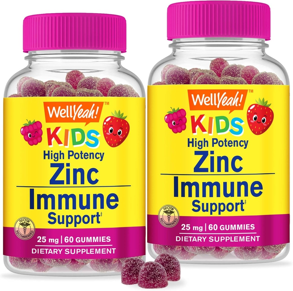 WellYeah Zinc for Kids 25mg Gummies - Immune System and Antioxidant Support - Skin Health, Maximum Strength Children Zinc Supplement Immune Booster Gummy - GMO-Free, Vegan - 60 Gummies (2)