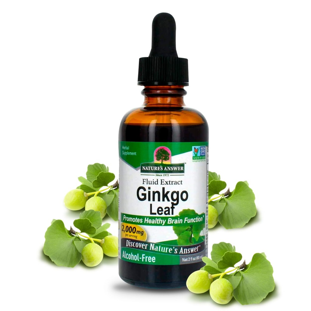 Doğanın Yanıtı Alkol Özgür Ginkgo Leaf 2000 mg 2oz Extract | Stimulates Memory, Mood & Concentration | Gluten-Free, Kosher Sertifikalı & Hiçbir Preservatives | Single Count
