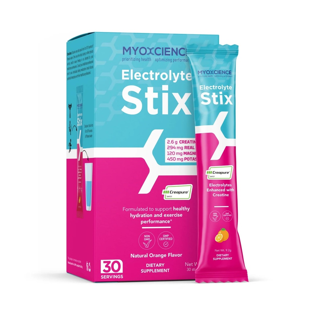 MYOXCIENCE Electrolyte STIX | Egzersiz ve Kas Geliştirmeden Kurtarma (Doğal Orange Flavor) (Stix 30 ct)