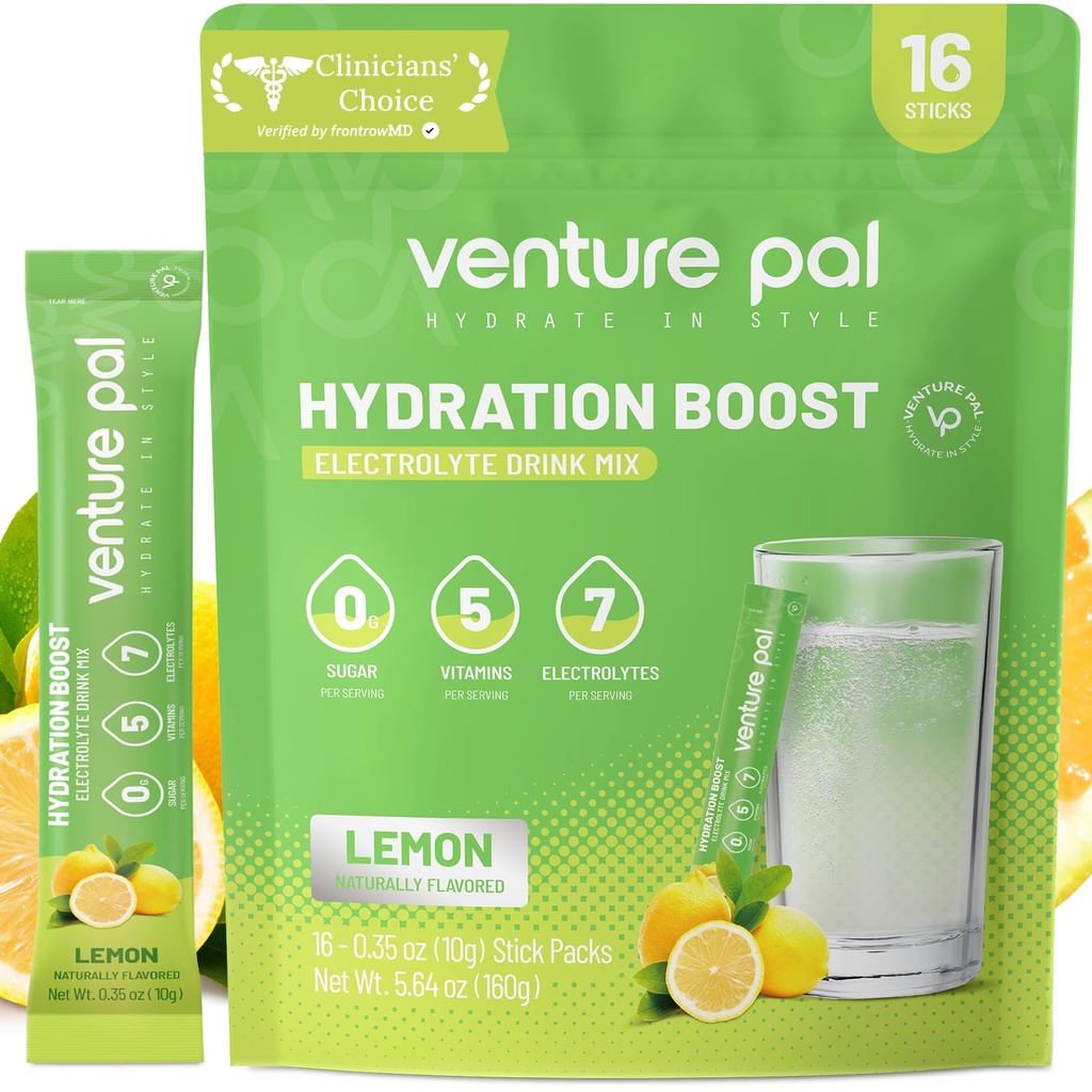 Venture Pal Sugar Free Electrolyte Toz Paketleri - Sıvı Günlük IV Hızlı Hydration & Parti Recovery için Mix | 5 Vitamin & 7 Elektrolytes / Keto Friendly | Non-GMO | sertifikalı Vegan | 16 Sticks