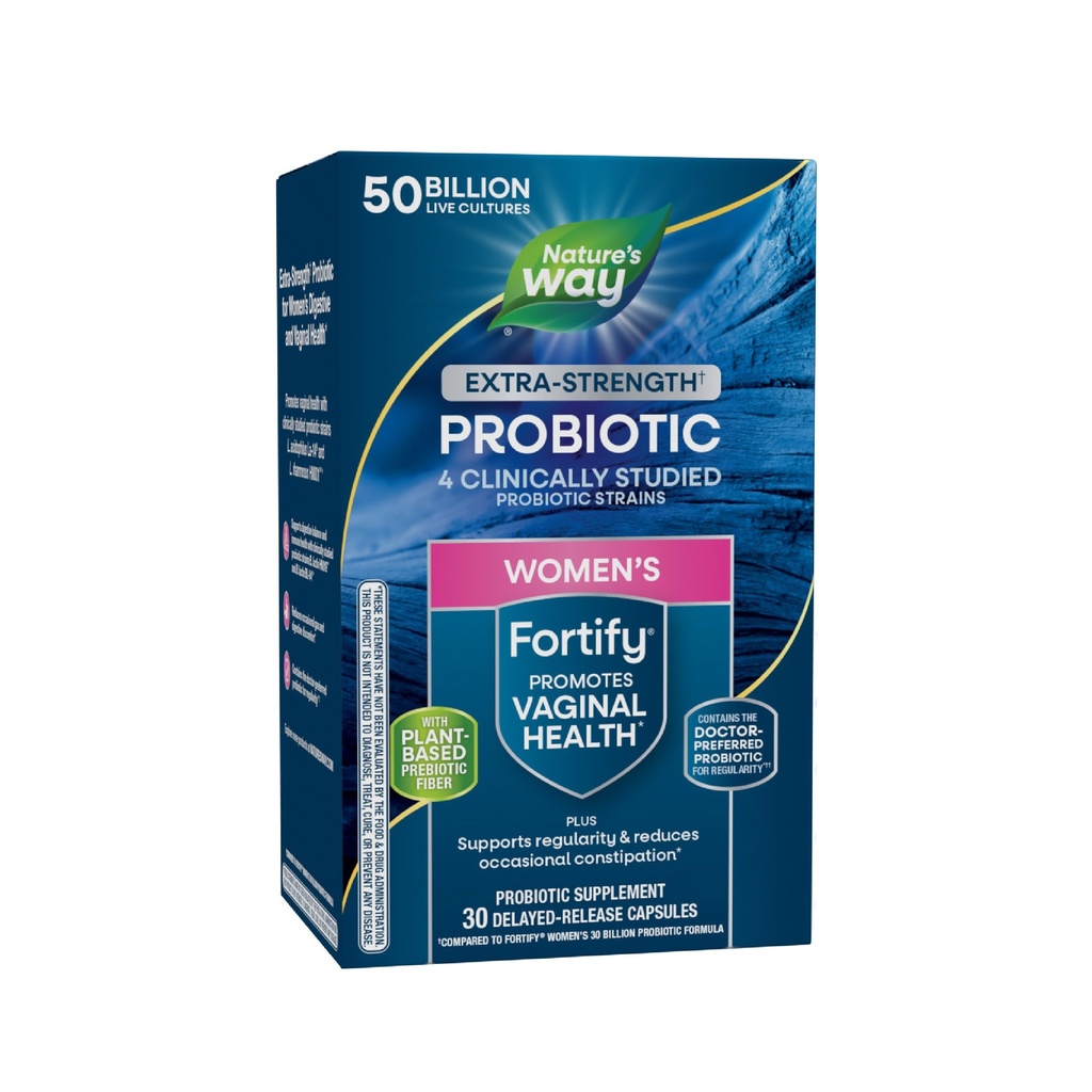 Nature's Way Fortify Extra Strength Women's Probiyotik 50 Milyar CFU, Potent Multi-Strain Probiyotik for Digestive, Vaginal and Immune Support*, Once-Daily Capsule, 30 Capsules
