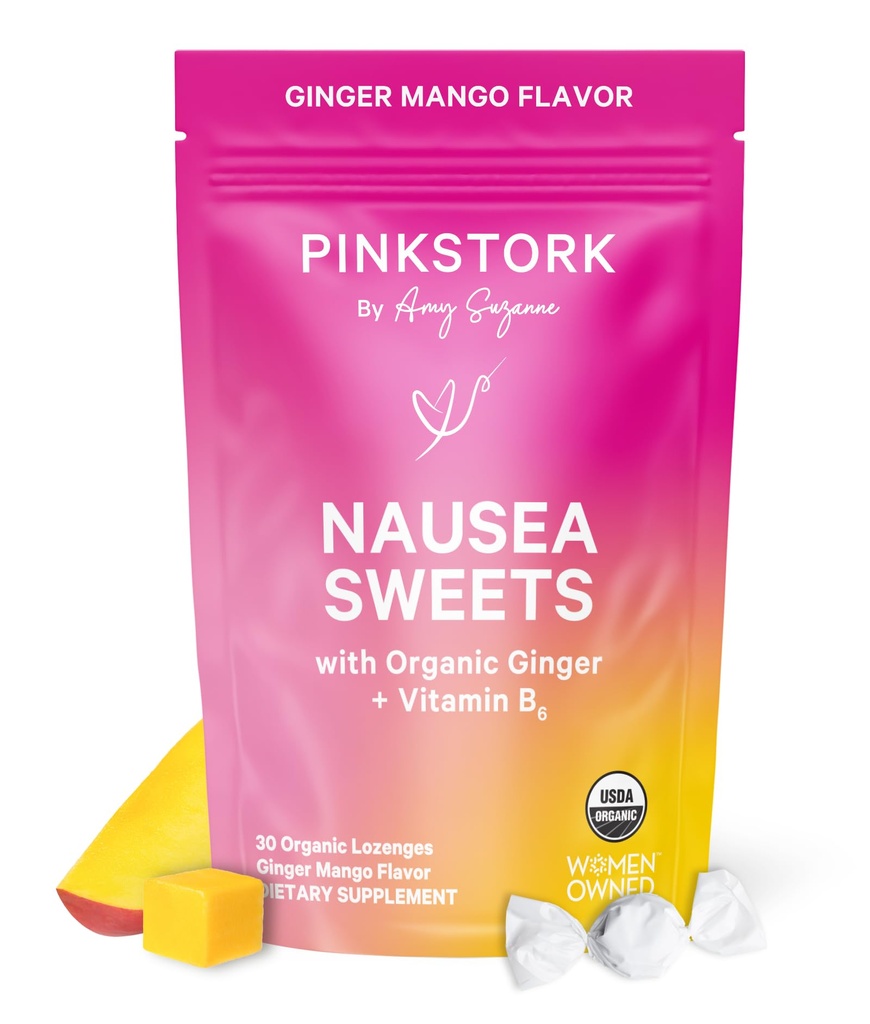 Pembe Stork Organik Mango, Sabah Hastalığı ve Hareket Hastalığı Için B6 Vitamini ile Tatlılar, Ginger & Vitamin B6, 1. Trimester Hamilelik Derecesi Sahip olmalıdır - 30 adet sarsılmış Candies