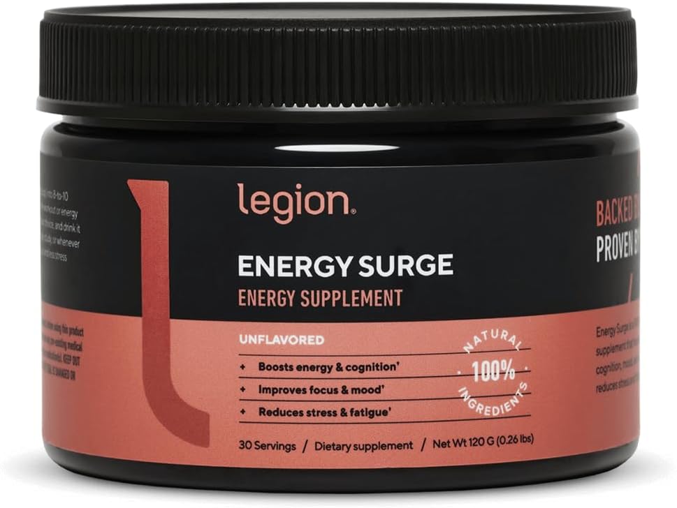 LEGION Energy Supplement - Unflavored Energy Drink Powder - Caffeine Powder with Taurine & Vitamin B Complex - Naturally Sweetened Energy Powder for Healthy Energy Drinks (120g)