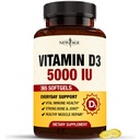 YENİ AGE Vitamin D3 5000 IU 125mcg Softgels - Destek Immune Support, Güçlü Bone Health - Non-GMO, Gluten-Free, Dairy-Free,1 Year Supply (360 Softgels)