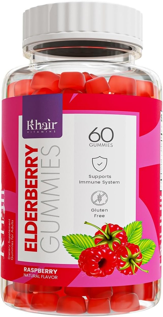 Khair Halal Elder Gummies - Super Antioksis Supplement, Boosts Immunity & Fights Mevsimlik Tüm enerjiler - GMO, Vegetarian, Gluten Free, Gelatin Free & Halal Vitaminleri - 60 Gummies