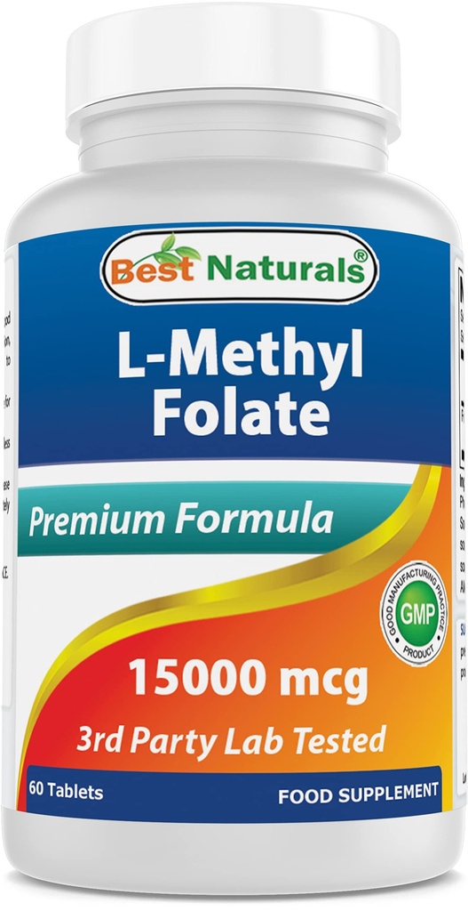 En İyi Doğals Metil Folate 15000 mcg (15mg) (En Bio-Available) 60 Tablet - Destek Hücre Formasyon Büyüme Fonksiyonu, Beyin, Hafıza, Cardiovascular Sağlık (60 Kont)