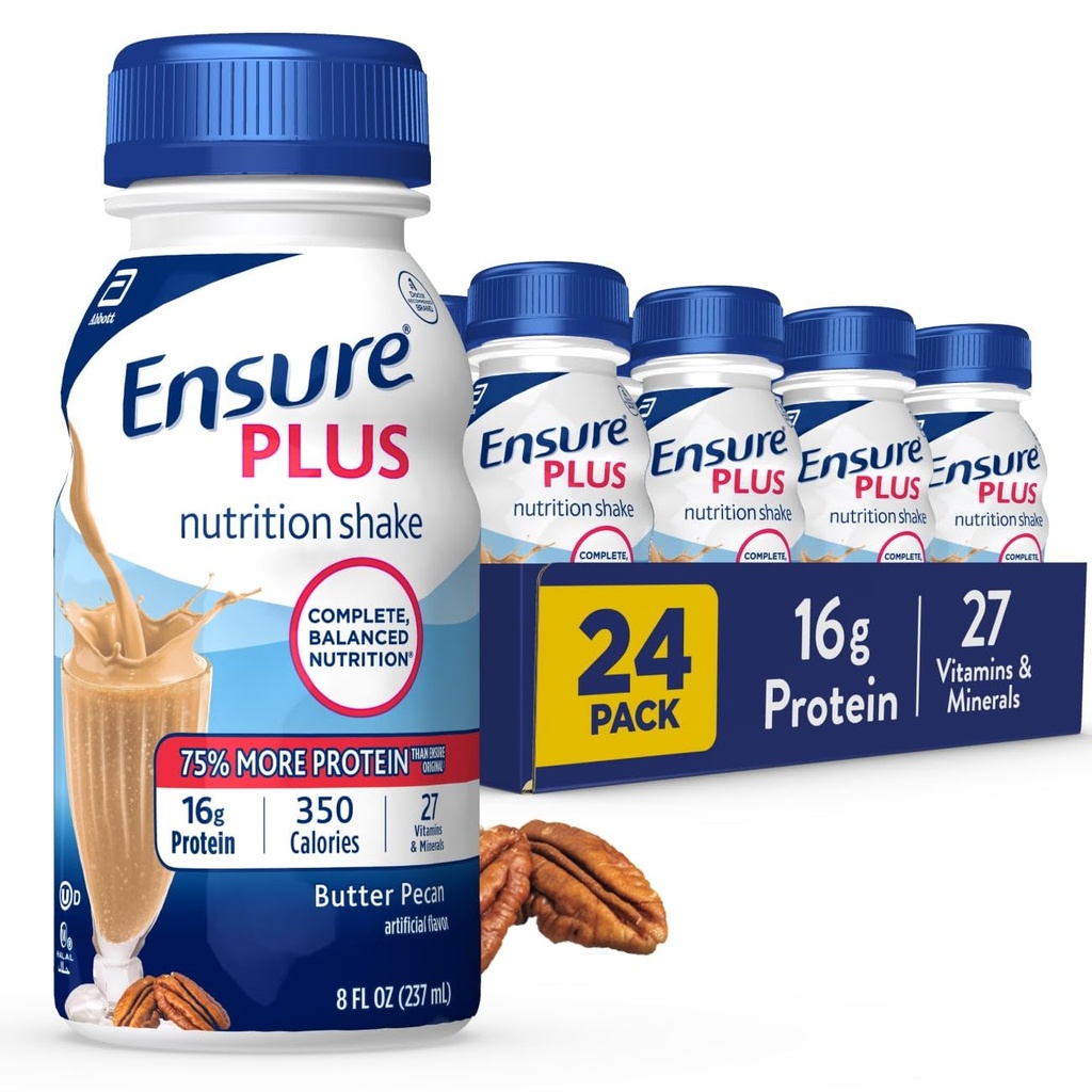 Plus Butter Pecan Beslenme Shake | Meal Change Shake | içmeye Hazır | 16g protein ve 27 Vitamin ve Mineraller | 8 fl oz - 24 Pack