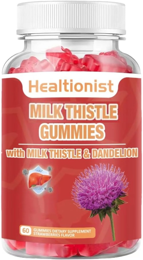 Milk Thistle Gummies for Liver Cleanse, Detox & Repair Fatty Liver Formula Gummies, Milk Thistle Extract | Antioxidant Support & Natural Liver Health, Liver Detox, 60 Vegan Ct