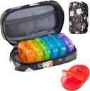 Serfeymi Weekly Travel Pill Organizer 2 Times A Day AM PM Yükseltd Rainbow Pill Box 7 Day with Portatif Ambalaj Deri Pill Case, Medicine Organizer for Pills, Vitamins, Fish Oils - Black 02