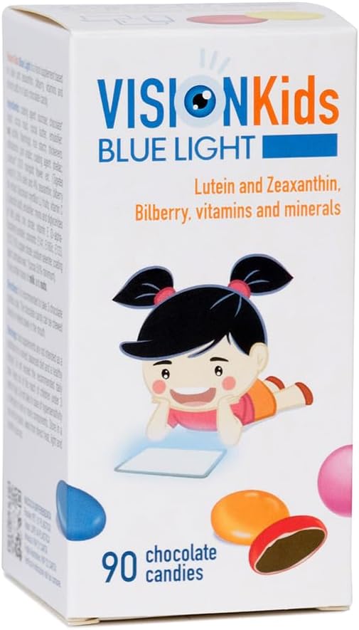 OMEGOR Lutein ve Zeaxanthin Supplement for Kids Eyes (60 Chocolate Dragèes) - Vizyon Çocuklar Retina Koruma için Işık Gözsel Tamam