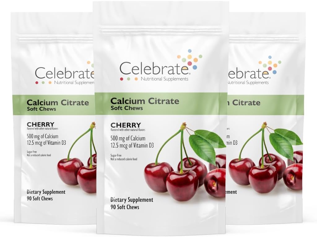 Vitamin Bariatrik 500 mguba Citrate Soft Chews with 500 IU Vitamin D3 – Gastrik Bypass Hastaları ve Bone Health - Sugar & Gluten Free, Cherry (270 Chews)