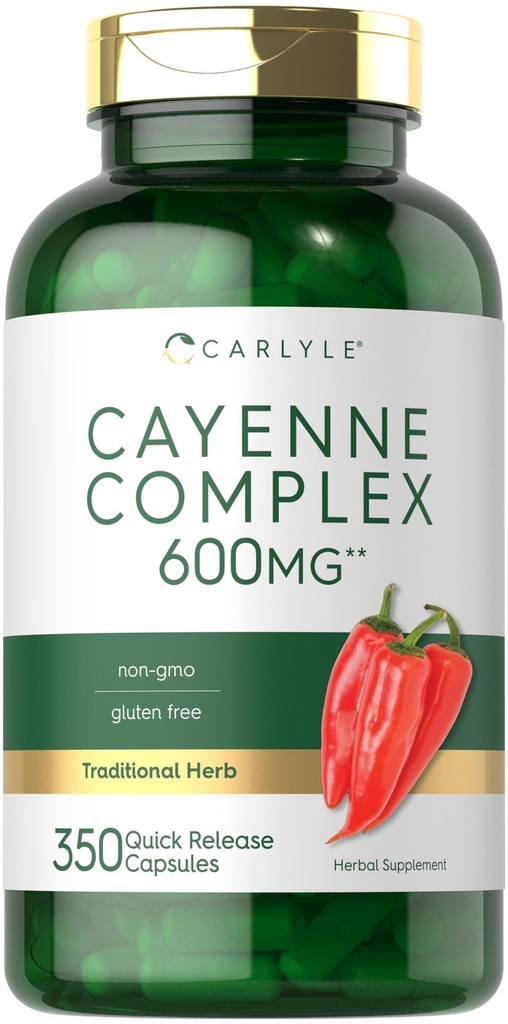 Carlyle Cayenne Pepper Capsules 600 mg | 350 Pills | Non-GMO, Gluten Free Supplement Supplement