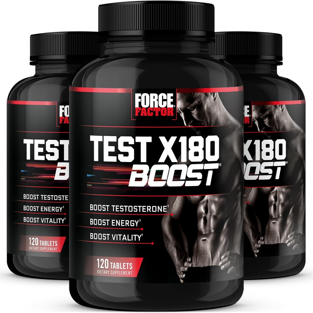 Force Factor Test X180 Boost, Testosterone Booster and Energy Supplement for Men, Boost Energy, Increase Stamina, and Enhance Vitality, with D-Aspartic Acid and Fenugreek, 120 Count (Pack of 3)