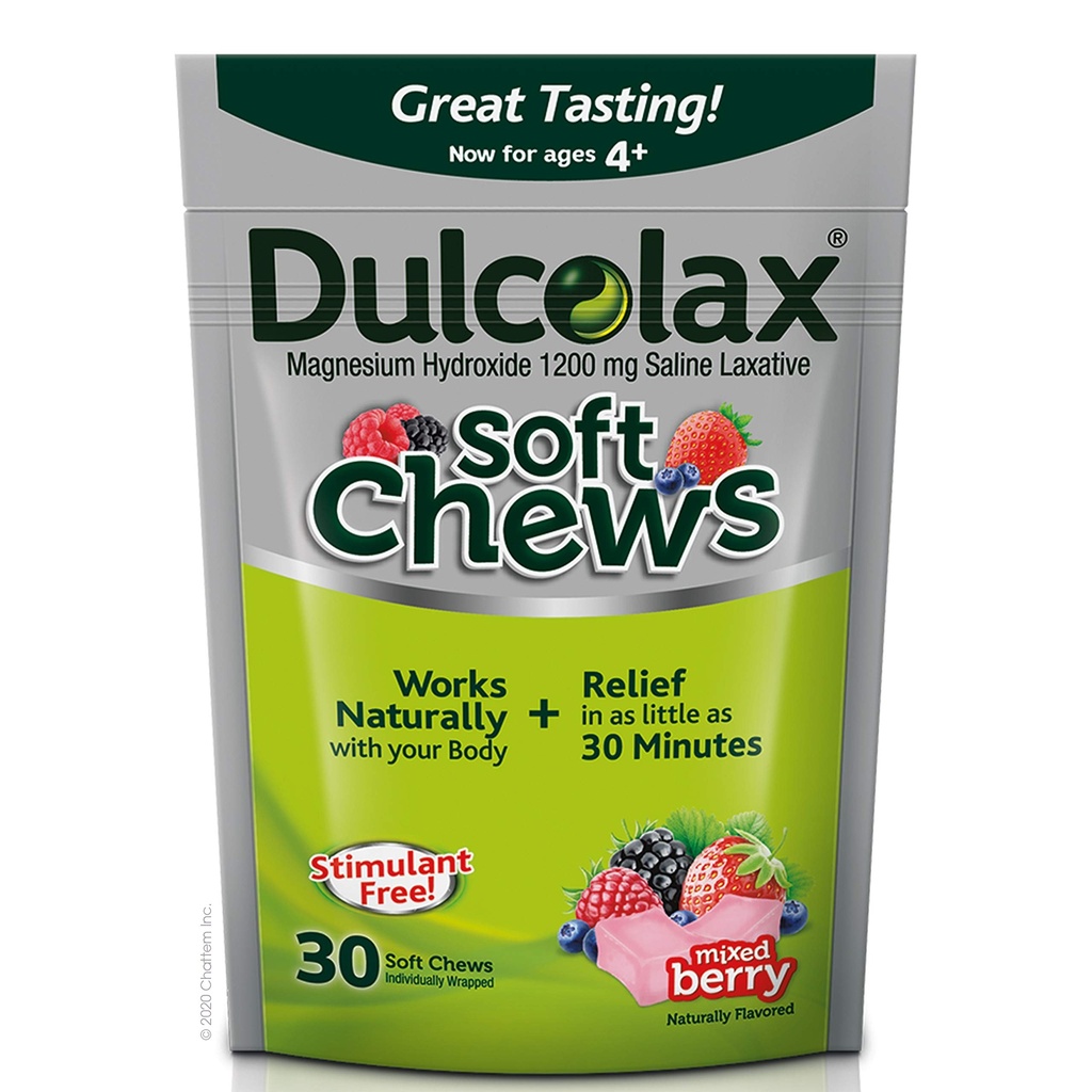 Dulcolax Soft Chews Saline Laxative Karma Berry (60ct & 30ct) 1200 mg Magnezyum Hydroxide Gentle Constipation Relief Relief Relief