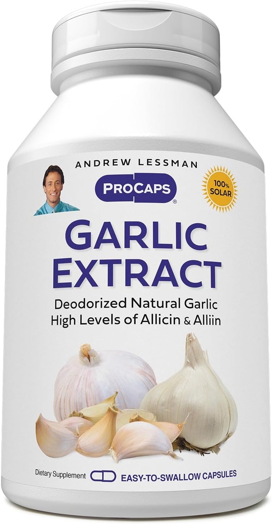 ANDREW LESSMAN. Extract - 180 Capsules - Deodorized Natural. Extract. Koruyucu Sulfur-Based bileşikler. Saf, Gentle, Odorless. No Aftertaste, No Stomach Upset, Nomixs