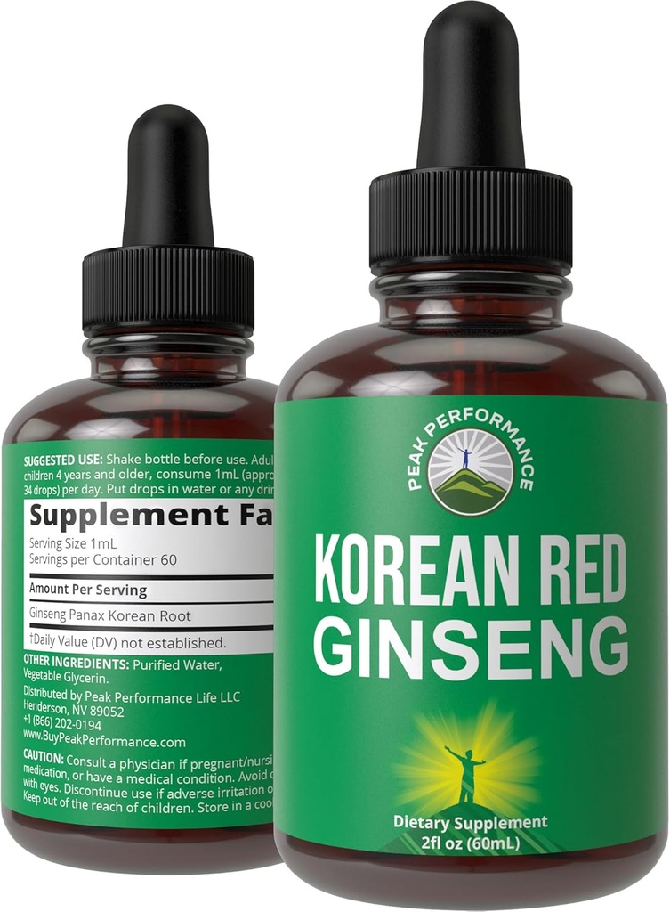 Kore Red Ginsengi Pleasant Taste ile açılır., Panax Kore Kökü Enerji, Stamina, Focus. Vegan Nootropic, Zero Sugar Oil Tincture Herbal Supplement for Men and Women