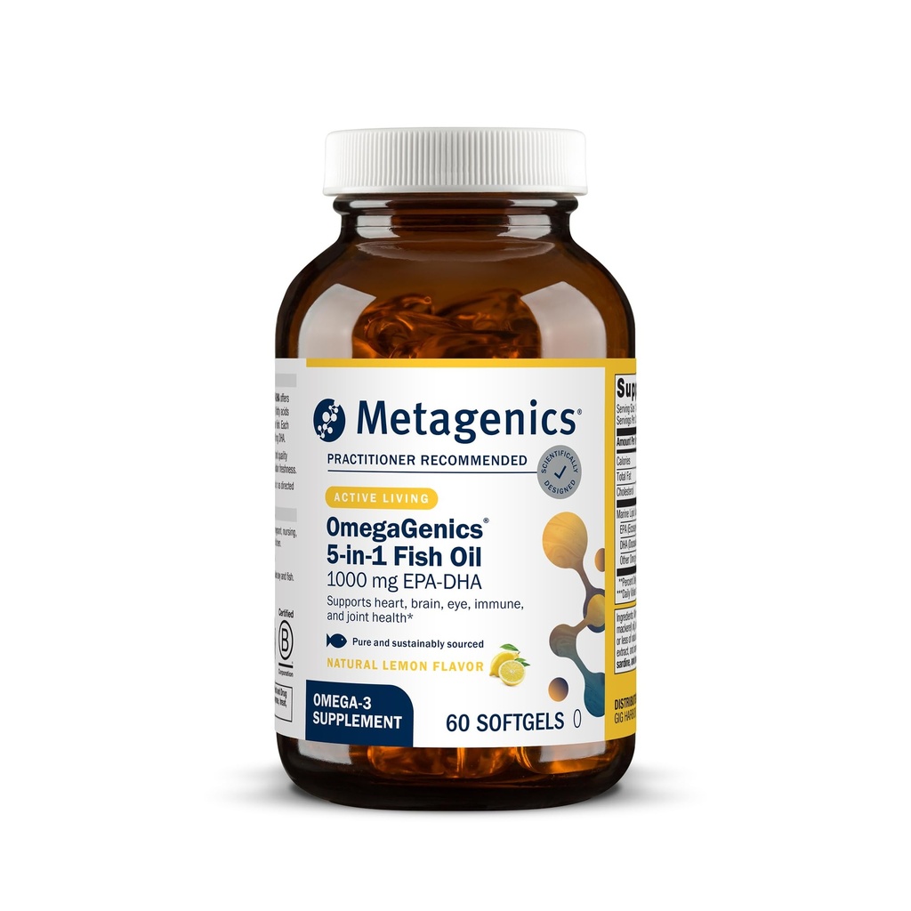 Metagenics OmegaGenics Omega-3 Fish Oil 1000 mg EPA DHA - Yüksek Potency Omega 3 Supplement for Heart, Brain & Joint Health-Sustainable Sourced- 60 Softgels