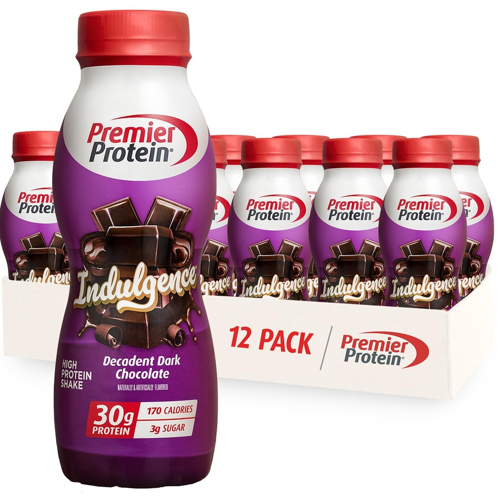 Premier Protein Indulgence Protein Shake, 30g protein, 3g Sugar, Decadent Dark Chocolate, 11.5 fl oz, 12 paket