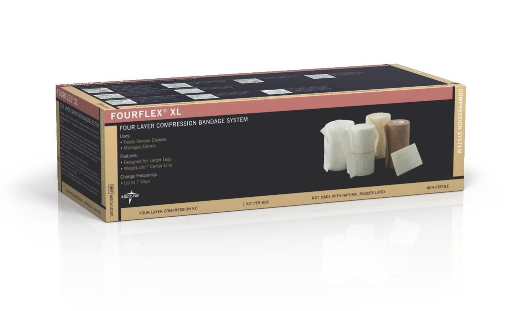 Medline Fourflex XL 4-Layer Kombinasyon Sistemi, Boyut XL, Kronik Venous Inency için Etkili, 8 Kits Vakası