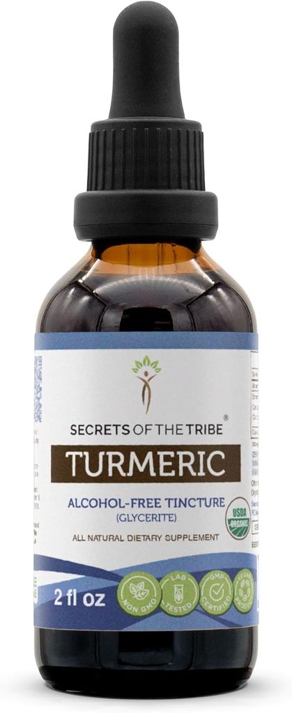 Turmeric Alkol Özgür Sıvı Ekstraksiyon, USDA Organik Turmeric (Curcuma Longa) pet Root (2 f oz)