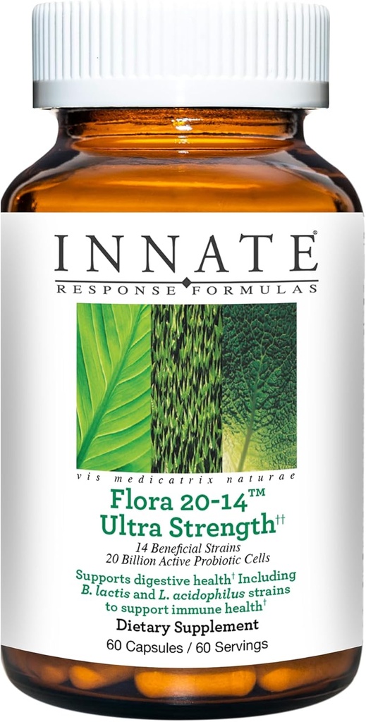 Innate Response Formulas Flora 20-14 Ultra Strength - Probiyotik Supplement with 20 Milyar CFU - 14 Probiyotik Strains - Vejetaryen and Non-GMO - 9 Yiyecek Allergens olmadan - 60 Caps ules