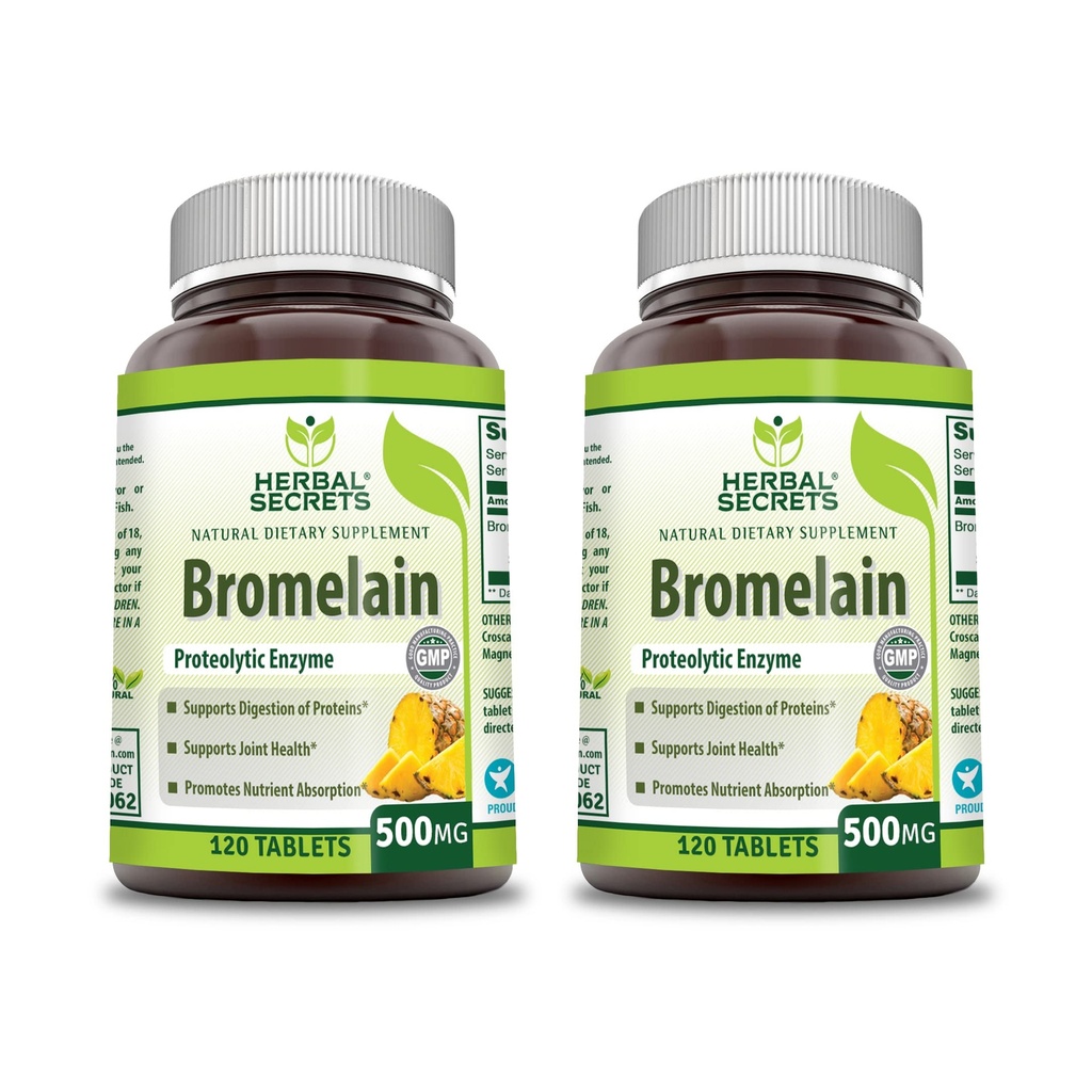 Herbal Sırları Bromelain 500 Mg 120 Tablet Tamam | 2 | Non-GMO | Gluten Free | Made in USA