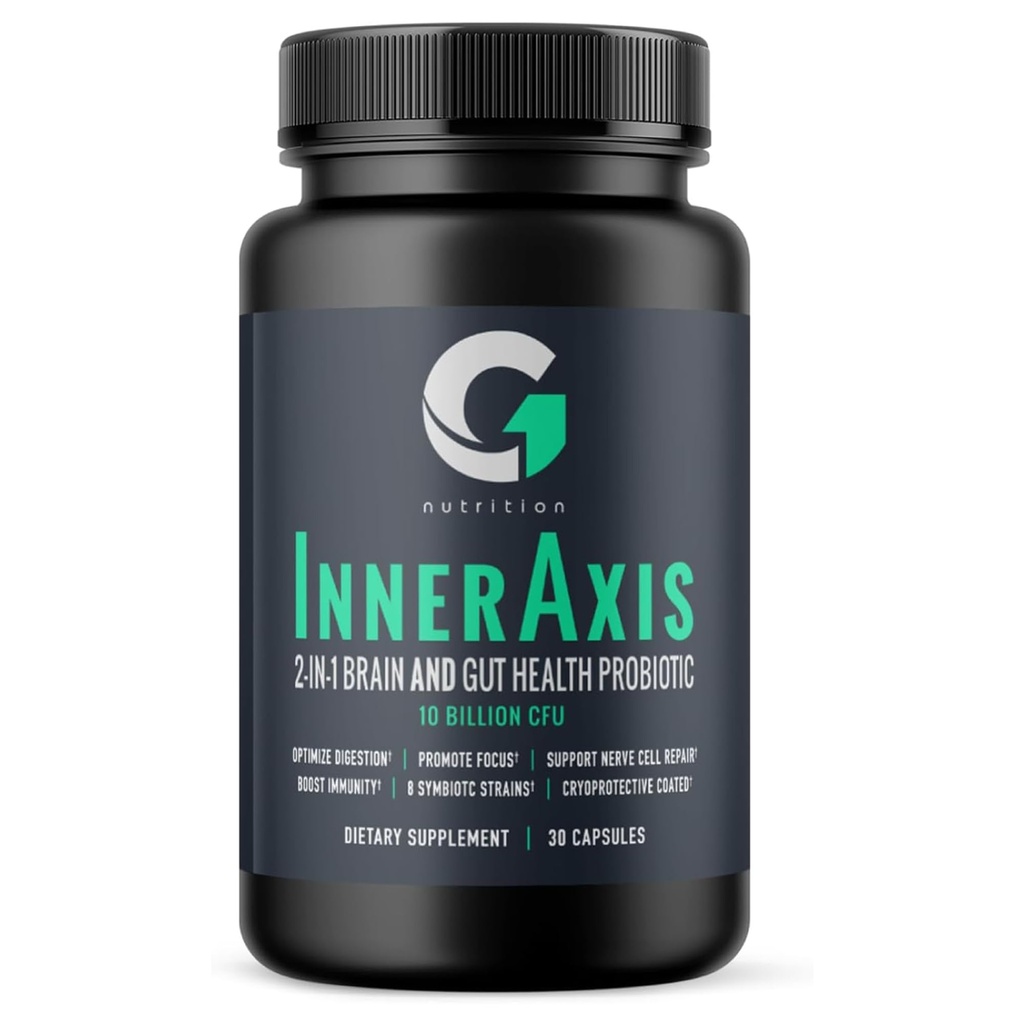 İçAxis 2in-1 Beyin ve Gut Health Probiyotik, 10 Milyar CFU, 8 Symbiyotik Strains for Gut, Psychobiyotik, Mood and Brain Support, Acidofilius Probiyotik for Women and Men, 30