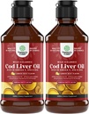 İzlandalı Vahşi Caught Cod Liver Oil Liquid - Fish Oil Drops with Omega 3, EPA, DHA, Vitamin D & A - Sıvı Cod Liver Supplement for Heart, Joint, Brain & Immune Support - 240 ml (8 Ounce) 2 Pack