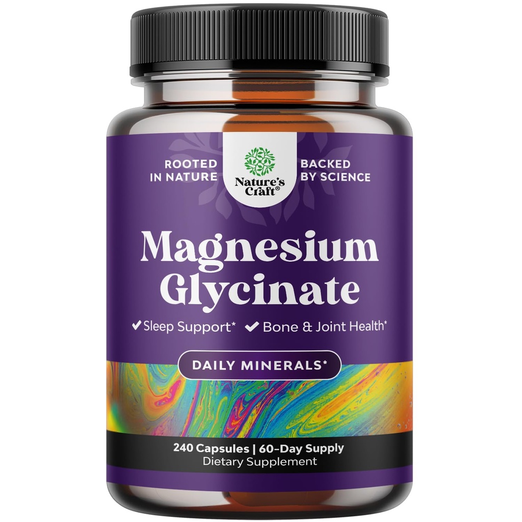 Pure Glycinate Supplement 400mg Per Servis - Vegan High Abxia Chelated Magnezyum Capsules for Women & Men with Elemental 400 mg for Mood Sleep and Relaxation Support - 240 Count Count Count
