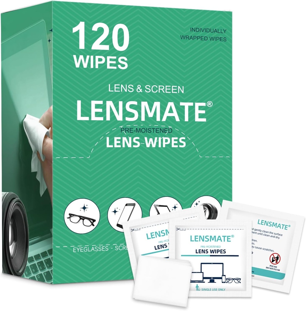 Lens 120 Kont Lens Wipes for Eyecames, Pre-Moistized & Bireysel olarak Gözcam Wipes, Lens Temizlik Wipes for Eyeglasses, Suncamlar, Goggles ve Kamera Lens Lensleri,