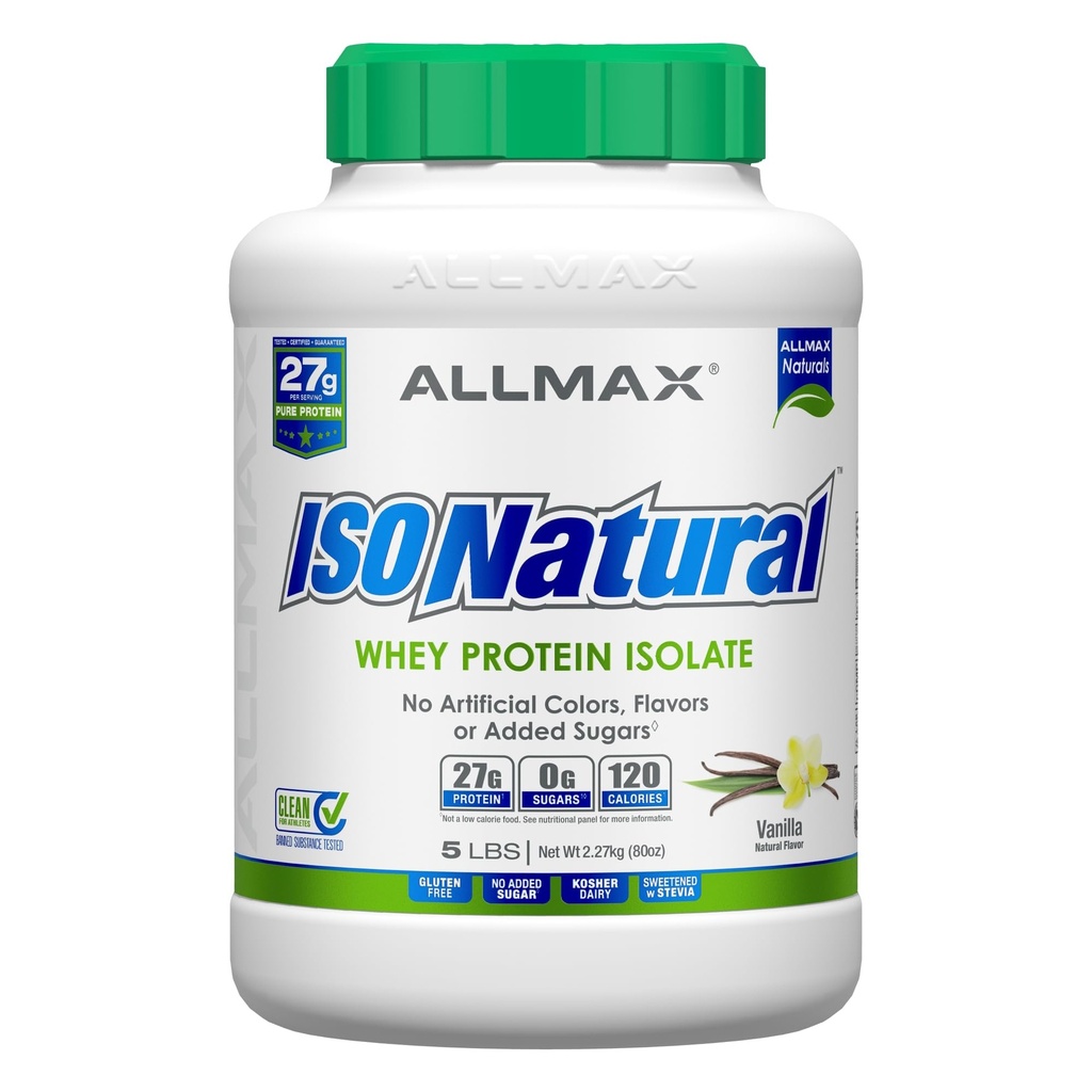 ALLMAX Beslenme ISONATURAL Whey Protein Isolate, Vanilla - 5 lb - 27 Protein Per Scoop - Zero Fat & Sugar -% 99 Lactose Free - Prebiyotiks - No Yapay Flavors - 73 Hizmet