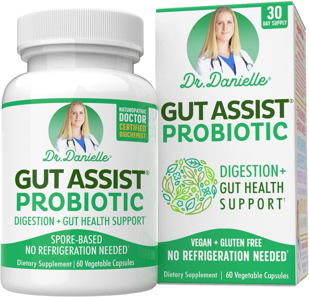 Gut Assist Probiyotik - Kadınlar ve Erkekler için Probiyotikler, Dr. Danielle tarafından Yetişkinler - Raf Stable Probiyotik Supplement - Hiçbir Soğutma Gerekli - Bacillus - 60 Capsules