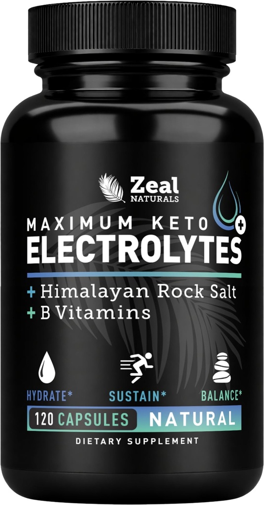 Keto Electrolyte Supplement (120 Capsules) En yüksek Keto Electrolytes Supplements Pills w Pink Himalaya Tuz, B Vitaminleri, Magnezyum ve Pyum Tamam - Salt Pills & Electrolyte Tabletleri