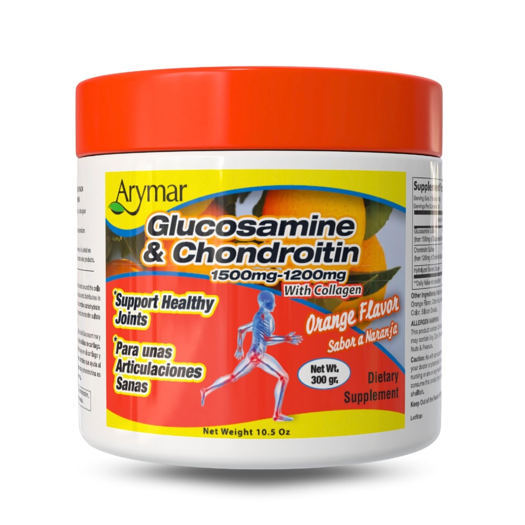 Arymar Glucosamine 1500 mg + Chondroitin 1200 mg with Collagen – Orange-Flavored Ortak Sağlık Toz, 300 g