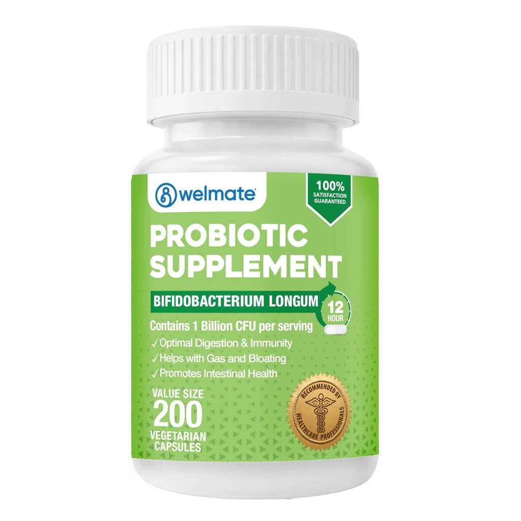 WELMATE Bifidobacterium - Probiyotik Supplement - Destekler Gut Health - Immune Support - Digestive Enzymes - Gluten Free - Vegan - Erkekler & Kadınlar Probiyotik - Değer Boyutu - 200 Kont