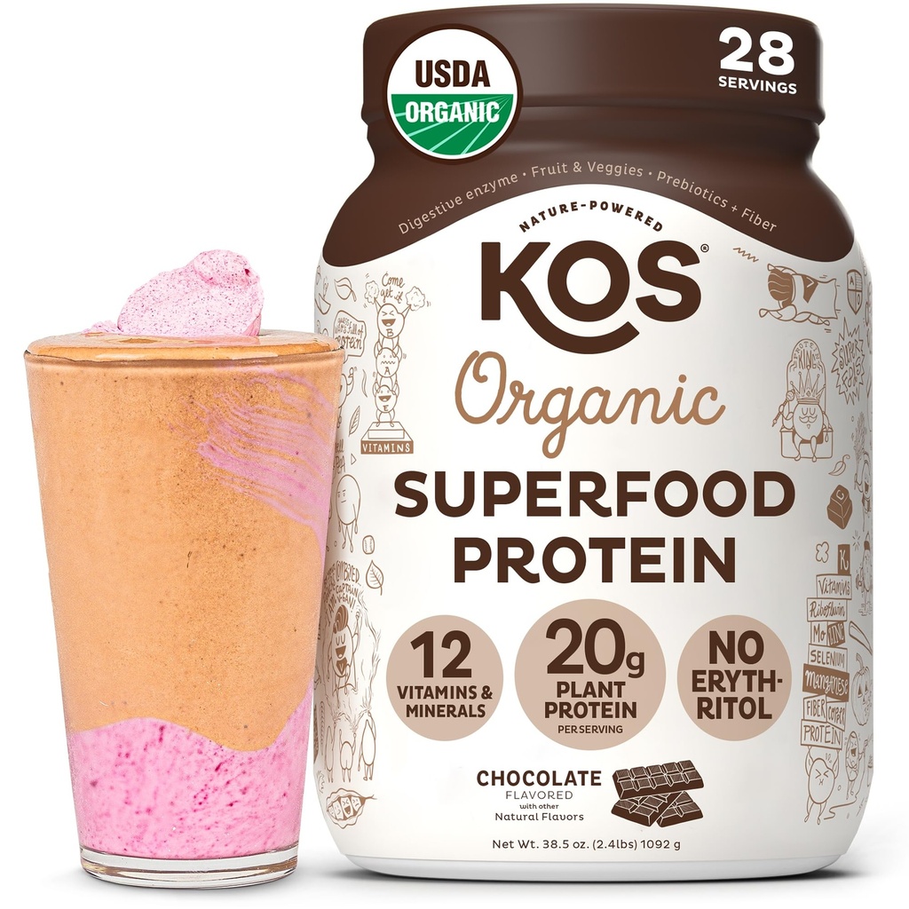 KOS Vegan Protein Toz Erythritol Ücretsiz, Çikolata - Organik Pea proteini, Bitki bazlı Superfood Vitaminler ve Mineraller - Keto, Süt Free - Kadınlar ve Erkekler için Meal Makyaj, 28 Hizmet
