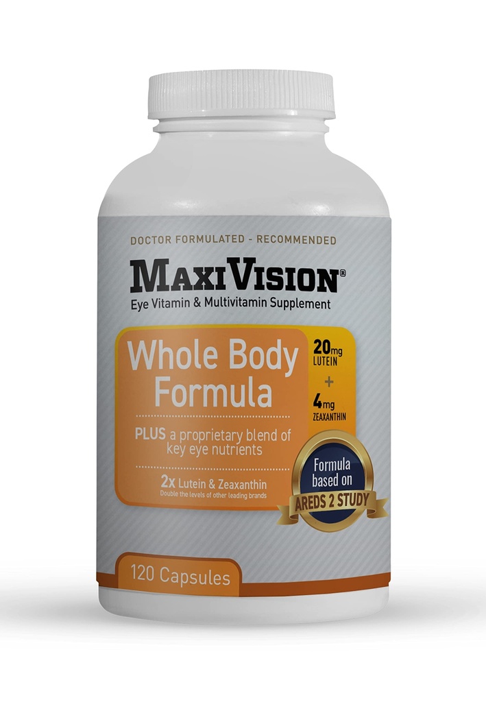 MaxiVision® AREDS 2 Whole Body Formula - AREDS 2 Eye Vitamins w/Lutein ve Zeaxanthin - Macular Destek için - Eye Supplements for Eye Strain - 120 Capsules Count, 1 Şişe