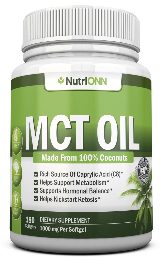 MCT Oil - 3000 mg Oda başına - 180 Softgels -% 100 Organik Tavşanlar - GMO, Cold Pressed, Paleo Friendly Capsules - Great for Focus & Gut Health