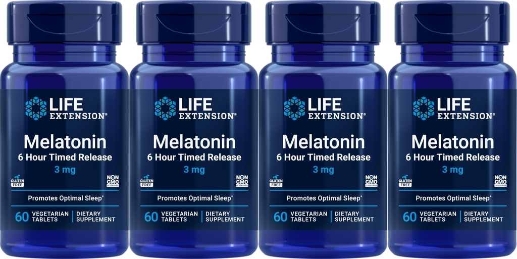 Life Extension Melatonin 6 Hour Timed 3 mg, 60 Vejetaryen Tabletler (Görünen 5)