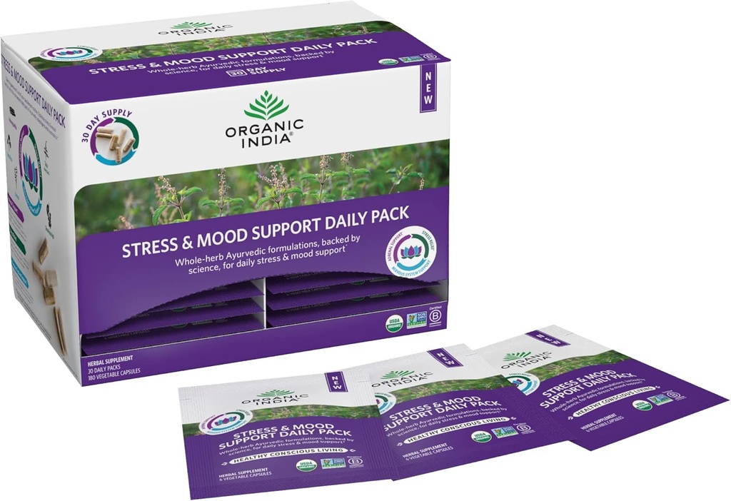 Organik Hindistan Organik Stres ve Mood Support Daily Packs Box, 6 CT