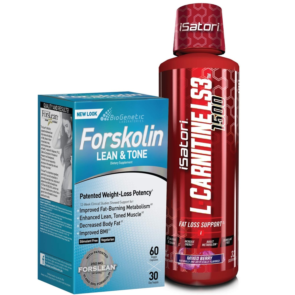 iSatori L-Carnitine LS3 Karma Berry 1500 mg (32 Hizmet) & BioGenetic Labs Forskolin Lean & Tone