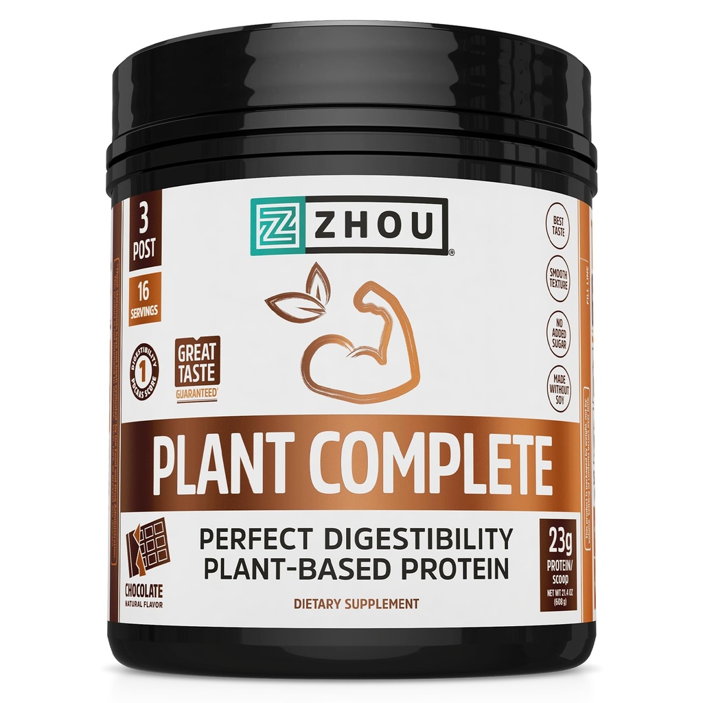 Zhou Plant Tamam Vegan Protein Toz - Kadınlar ve Erkekler için Bitki bazlı Protein Tozu, Süt Rice & Pea Mix for Smoothies & Shakes, 21g Protein Per Çikolata -, 17.7oz (16 Hizmet)