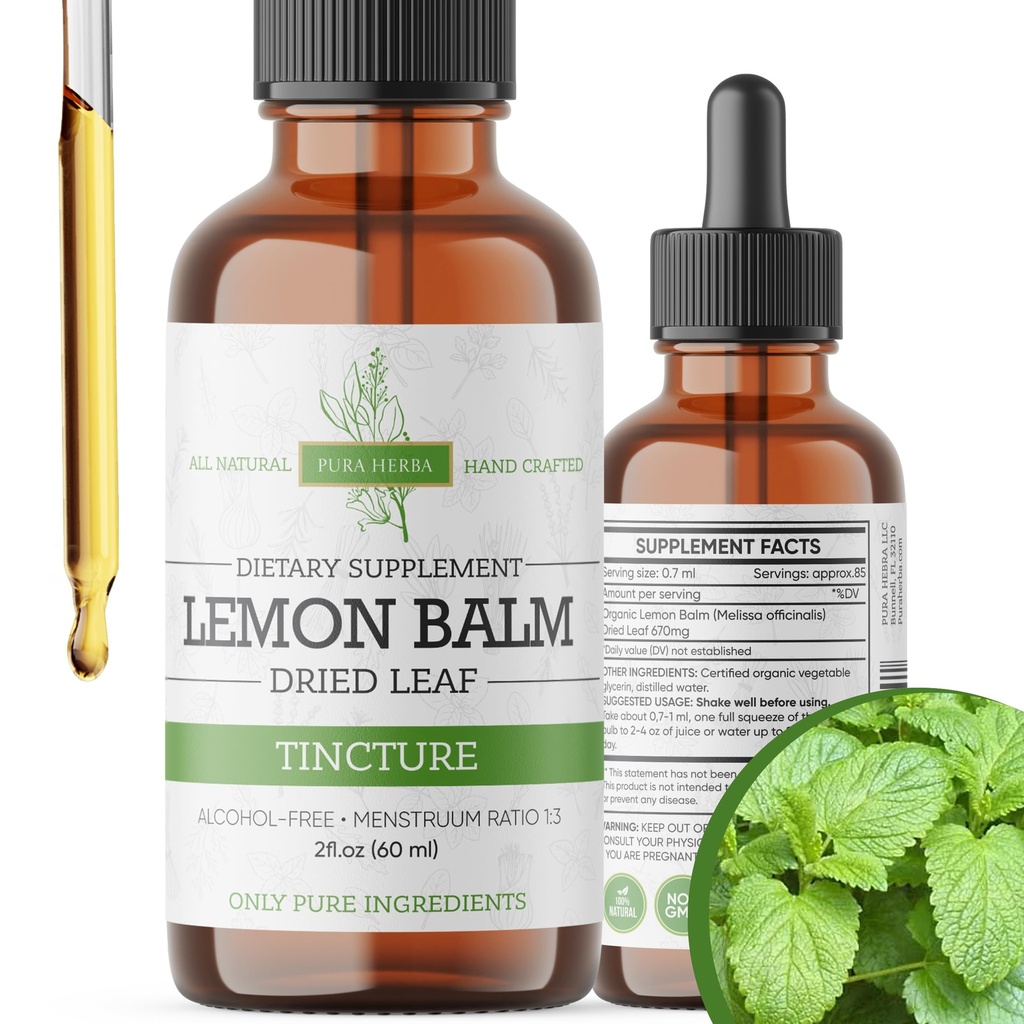 Limon Balm Tincture – Alkol Özgür | Melissa Officinalis Sıvı Ekstraksiyon | Doğal Calming & Sleep Support | Herbal Stres Yardımı – 2 oz